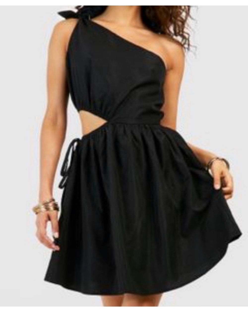Le Lis Black One-Shoulder Mini Skirt Dress with Side Cutout